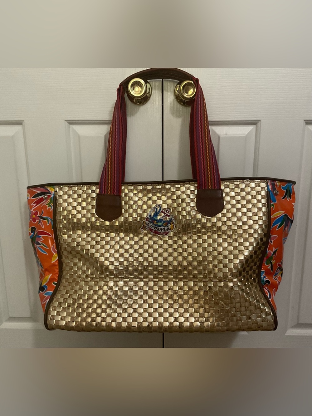 Consuela Retired XL Gold Woven Travel Tote